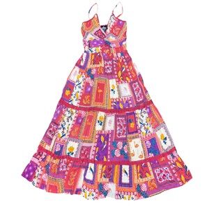 Angie Red Yellow Orange Maxi Floral Bird Sundress Festival NWT Ladies Large Boho